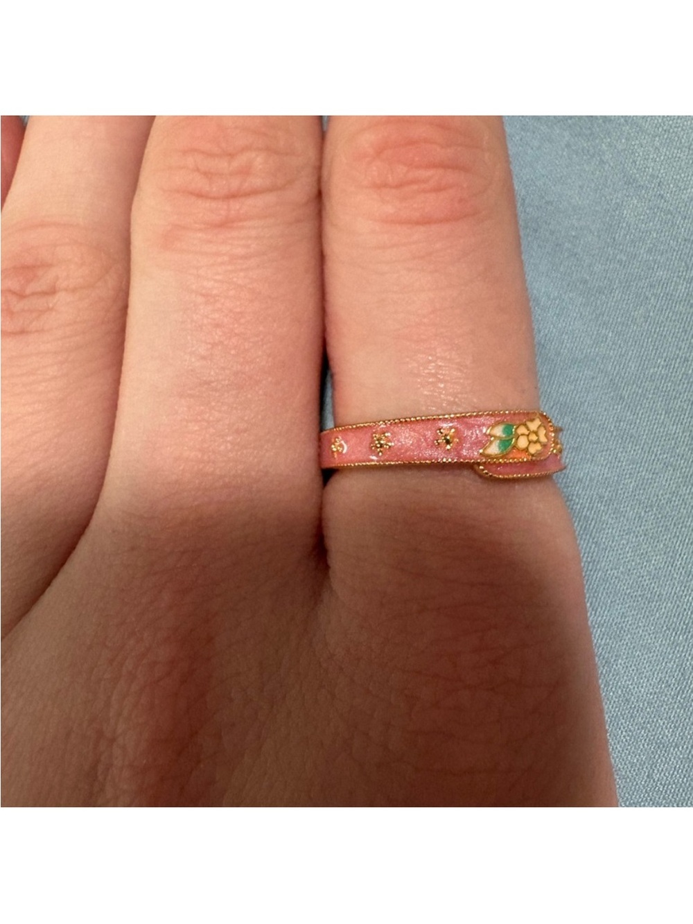 3 for $14 Pink Enamel Floral Band Ring belt design size 8